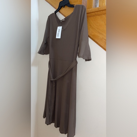 Women’s Dress Plus Size XXL Tie Waist Short Ruffle Sleeve Army Green Blue A-Line - Picture 2 of 6